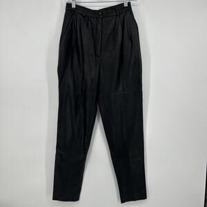 Vintage Tibor Leather Pants Womens Size 8 Black Trousers Tapered High Waisted
